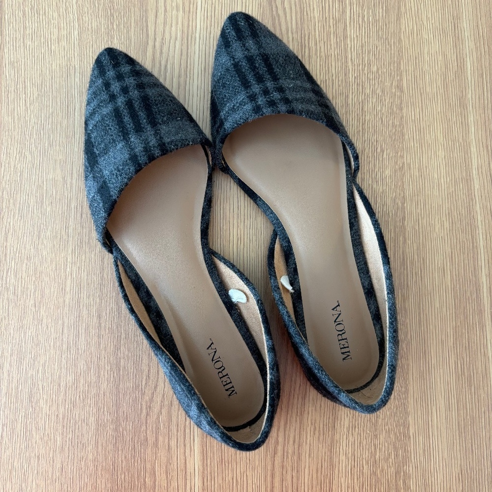 Merona Gray Plaid Pointed Toe Flats - Size 7